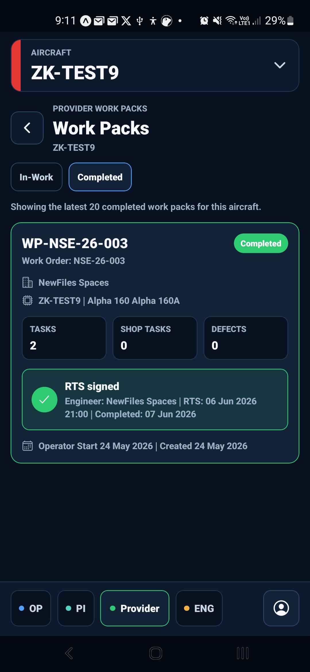 Trails AMS maintenance task displayed on a phone
